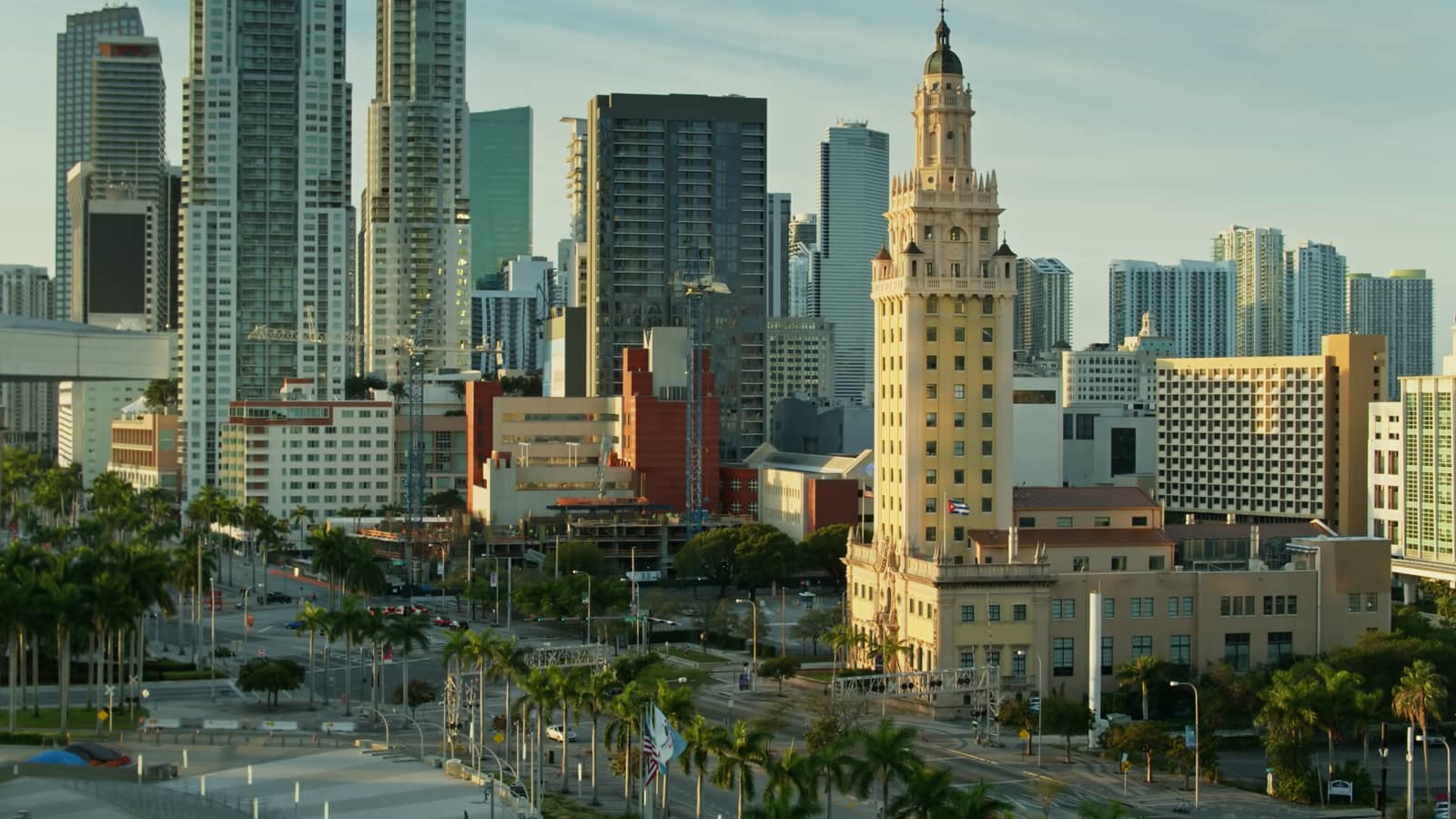Freedom Tower and downtown Miami skyline at sunrise